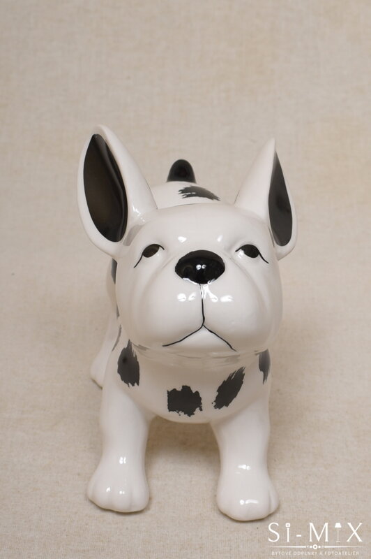Soška buldoga s uškami hore, porcelán (menšia) 
