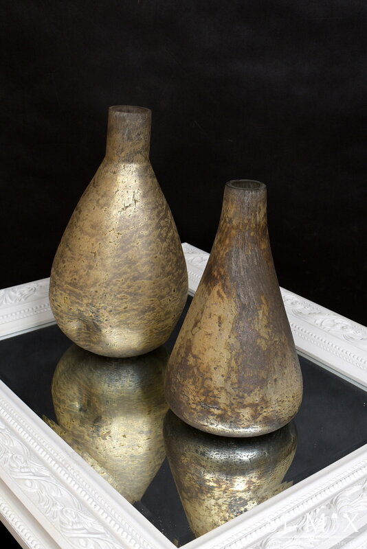 Váza sklenená medeno zlatá/29x16cm.